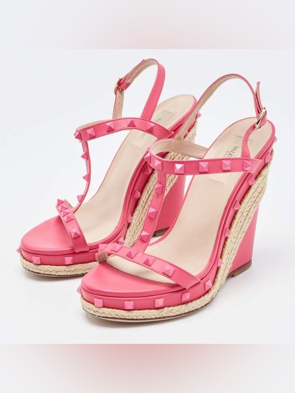 Valentino Pink Rockstud Espadrille Wedges Sandals, Valentino shoes